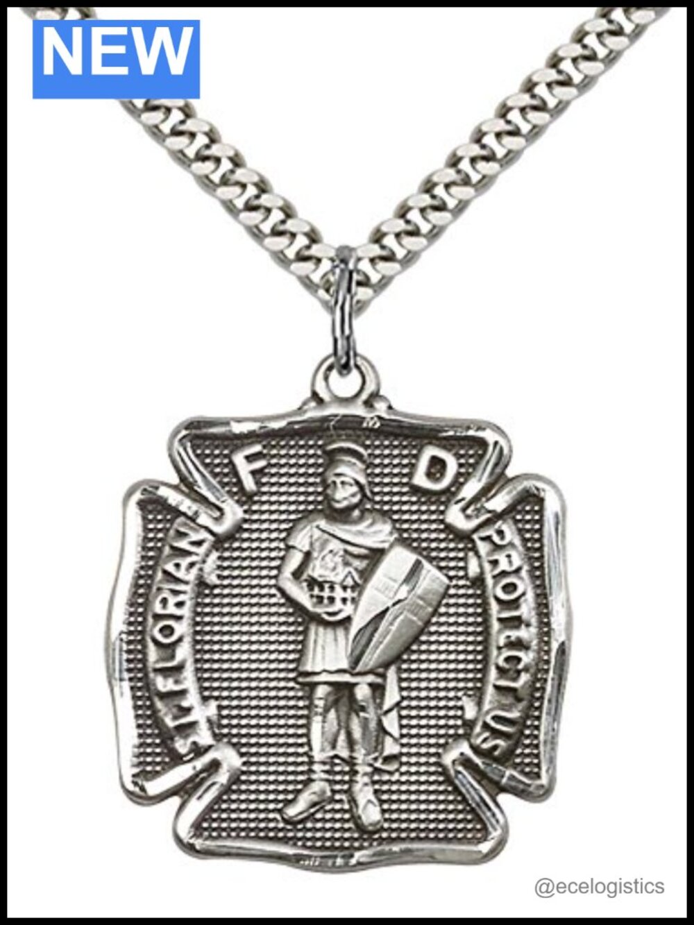 Sterling Silver St. Florian Pendant with Stainless Steel Chain